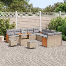 vidaXL 13 Piece Garden Sofa Beige Poly Rattan Outdoor Lounge Set