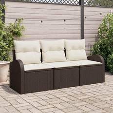 Polyrattan Loungesæt vidaXL 3 Delt Havesofa Sæt Med Puder Brun Poly Rattan Loungesæt, borde inkl. 2 stole & 1 sofaer