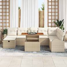 Förvaringsutrymme Loungeset vidaXL 9-Delars Trädgårdsoff Set Med Kuddar I Beige Poly Rattan Loungeset