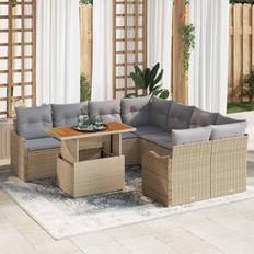 vidaXL 9 Piece Garden Sofa Beige Poly Rattan Outdoor Lounge Set