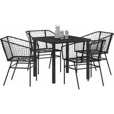 vidaXL Have Spisebordssæt 5 Pcs Sort Polyrattan Havemøbelsæt, borde inkl. 4 stole