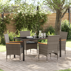 Grey - Plastic Patio Dining Sets vidaXL 5 Piece Garden Grey Poly Rattan Patio Dining Set, 1 Table incl. 4 Chairs