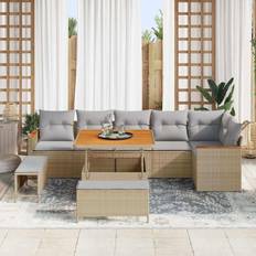 Förvaringsutrymme Loungeset vidaXL 9-Delat Trädgårdsoff Set Med Kuddar Beige Poly-Rattan Akacia Loungeset