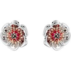 Rose Gold Earrings Clogau Welsh Poppy Silver Rose Gold Black Diamond Ruby Studs - Silver