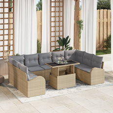 Förvaringsutrymme Loungeset vidaXL 10-Delars Trädgårdssoffgrupp Med Kuddar Beige Polyrotting Loungeset