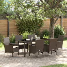 Brown - Metal Patio Dining Sets vidaXL 7 Piece Garden Brown Poly Rattan Patio Dining Set
