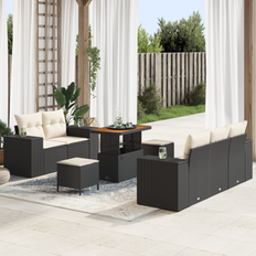 vidaXL 8-Delars Trädgårdsoff Set Med Kuddar Svart Poly-Rattan Akacia Loungeset