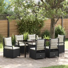 vidaXL 7 Piece Garden Black Poly Rattan Patio Dining Set