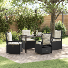 vidaXL 5 Piece Garden Black Poly Rattan Patio Dining Set, 1 Table incl. 4 Chairs
