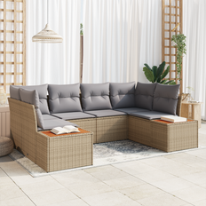 Förvaringsutrymme Loungeset Utemöbler vidaXL 6-Delars Trädgårdsoff Set Med Kuddar Beige Poly-Rattan Akacia Loungeset