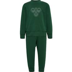 Grøn Tracksuits Hummel HmlMini Sweatsæt Joggingdragt - Neongrøn/Hvid