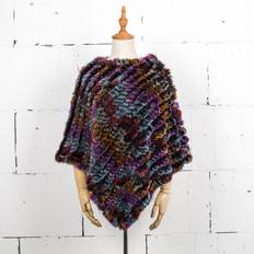 Multicoloured - Women Capes & Ponchos Maxpower Women Knit Rabbit Fur Shawl Poncho Cape Robe Tippet Wrap - Multicolour