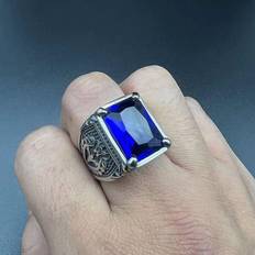 Blue - Men Rings Maxpower Hip Hop Punk Vintage Ring Stainless Steel - Dark Blue