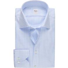 Stenströms Herre Skjorter Stenströms Regular C79 RC Cuff Light Blue Check Herreskjorte - Lyseblå