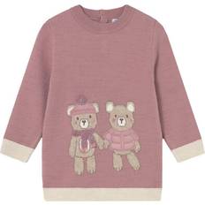 Pink Knitted Dress With Teddy Bears Motif - 12 Month