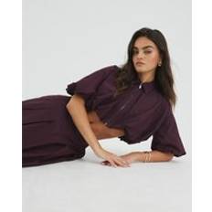 River Island Women Shirts River Island Womens Purple Zip Front Cropped Shirt