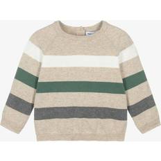 Beige Striped Cotton Wool Knit Sweater