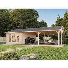 Store hytter Palmako Irene Hytte Med Overdækning Malet Lysgrå Hvid 19 0 33 2 m2 (Areal )