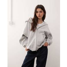 Weekday Oversized Heavyweight Zip Through Jersey Hoodie - Grey Melange