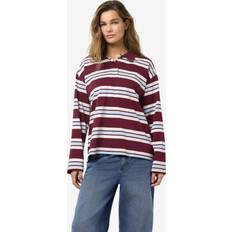 Jersey Polotrøjer Noisy May Nmaura L S Striped Polo Shirt - Lysebeige/Lyseblå/Vinrød