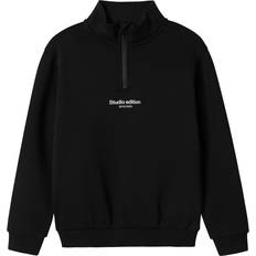Drenge - Lynlås Sweatshirts Name It Half Zip Sweatshirt - Sort/Hvid