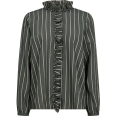 Mos Mosh Dame Bluser Mos Mosh Bluse Billy Elegant Stripe Shirt Skjorte - Mørkegrøn/Hvid