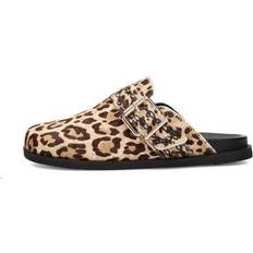 Vrouw Klompen Amelie Suède Clogs Met Panterprint - Beige/Bruin