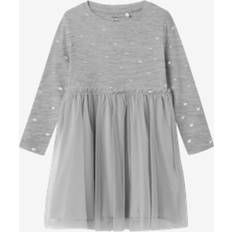 Gråa Klänningar Barnkläder Name It Mini Klänning NmfNadja LS Dress - Gråmelerad Silver