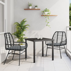 vidaXL 3 Piece Garden Black Poly Rattan Patio Dining Set, 1 Table incl. 2 Chairs