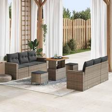 Round Outdoor Lounge Sets vidaXL 9 Piece Garden Sofa Grey Poly Rattan Acacia Outdoor Lounge Set