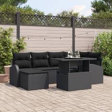 Metal Loungesæt vidaXL 7 Piece Garden Sofa Set Med Puder Sort Loungesæt, borde inkl. 1 sofaer