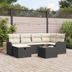 vidaXL 7 Piece Garden Set Black Poly Rattan Outdoor Sofa