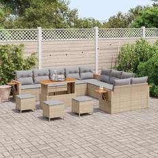 vidaXL 14 Piece Garden Set Beige Poly Rattan Modular Sofa