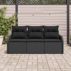 Synthetic Rattan Modular Sofa vidaXL 3 Piece Garden Set Black Poly Rattan Modular Sofa