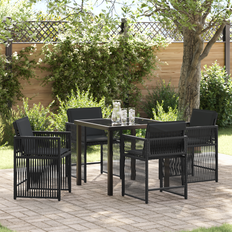 vidaXL Have Spisebordssæt 5 Pcs Sort Polyrattan Havemøbelsæt, borde inkl. 4 stole
