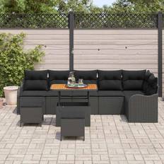 Metal Loungesæt vidaXL Havesofa Sæt Højdejusterbar 9 Pcs Sort Polyrattan Loungesæt