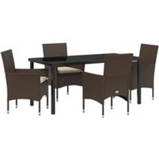 Konstrotting Matgrupper vidaXL Trädgårdsmöbelset Med Kudde 5 Pcs Brun Poly Rattan Matgrupp
