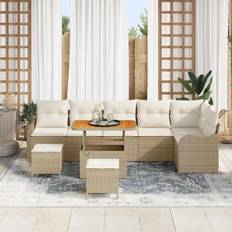 vidaXL 9 Piece Garden Sofa Beige Poly Rattan Outdoor Lounge Set