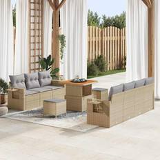 vidaXL 10 Piece Garden Sofa Beige Poly Rattan Outdoor Lounge Set