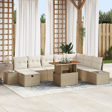 Förvaringsutrymme Loungeset vidaXL 9-Delars Trädgårdsoffset Med Kuddar Beige Poly Rattan Loungeset