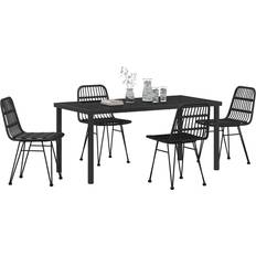Konstrotting Matgrupper vidaXL 5-Delars Trädgårdsmatgrupp Svart Poly Rattan 5 Pcs Matgrupp