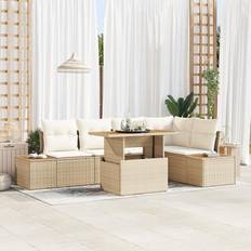 vidaXL 6 Piece Garden Sofa Beige Poly Rattan Outdoor Lounge Set