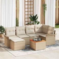 vidaXL 7 Piece Garden Sofa Beige Poly Rattan Outdoor Lounge Set