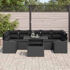 vidaXL 8 Piece Garden Set Black Poly Rattan Modular Sofa