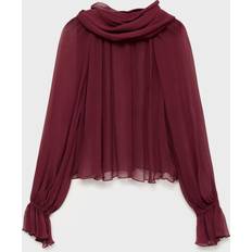 Oversize Blusar Mango Semi-Transparent Blouse With Foulard - Burgundy