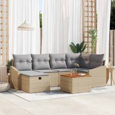 vidaXL 7-Delars Trädgårdsoffa Med Kuddar Beige Poly Rattan Loungeset