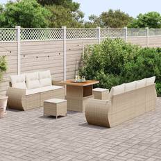 vidaXL 10 Piece Garden Sofa Beige Poly Rattan Outdoor Lounge Set