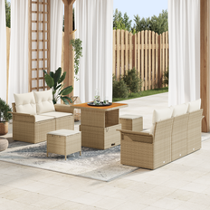 vidaXL 8 Piece Garden Sofa Beige Poly Rattan Outdoor Lounge Set