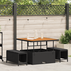 vidaXL 3 Piece Garden Black Poly Rattan Acacia Patio Dining Set