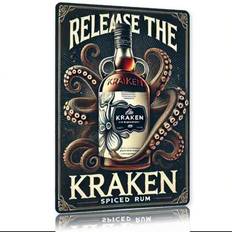 Multicoloured Wall Decor Shein Room Kraken Spiced Rum 7.8x11.8 Inch Metal Sign Wall Decor